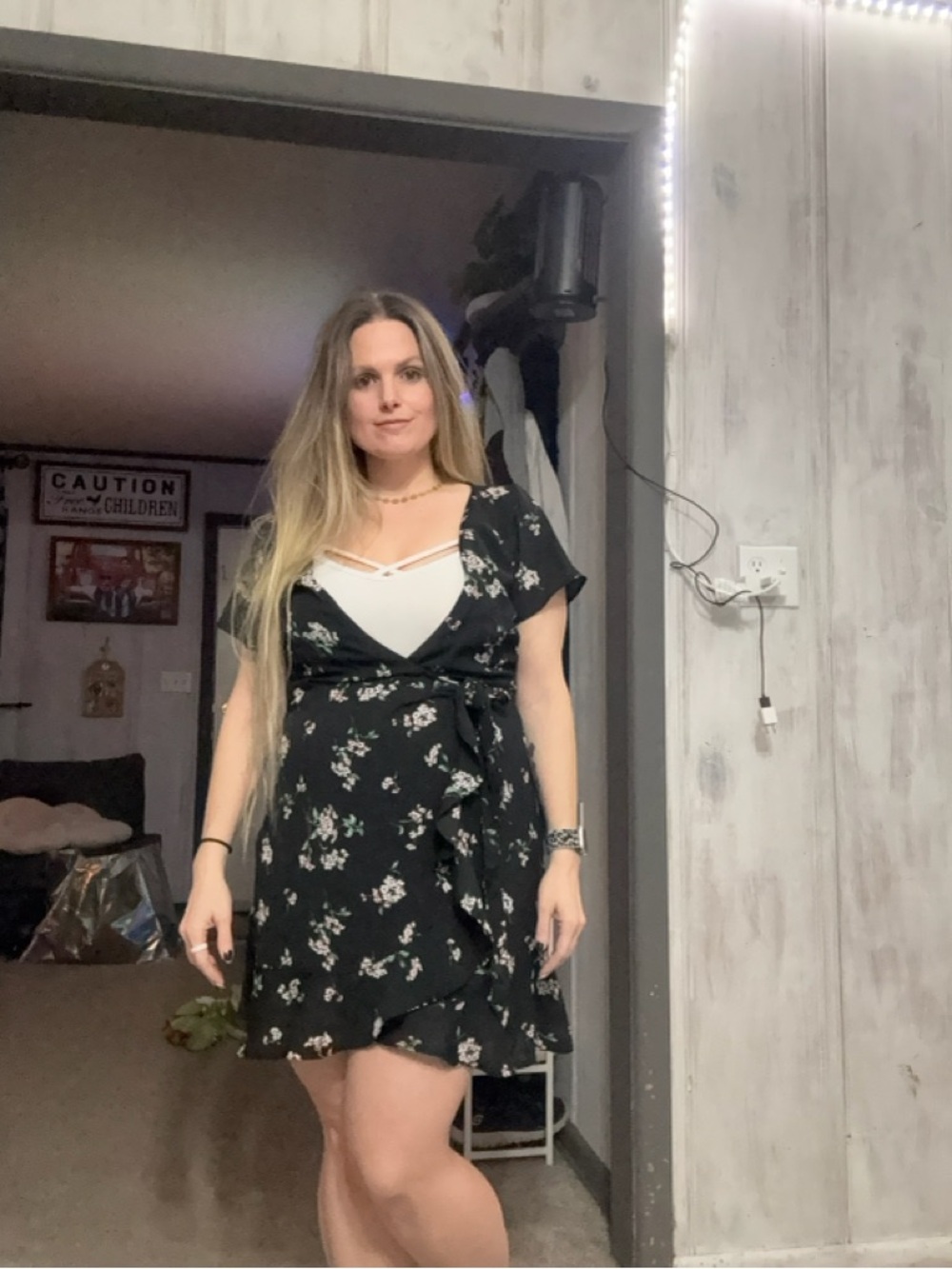 Abercrombie & Fitch Black Floral Wrap Mini Dress Size M